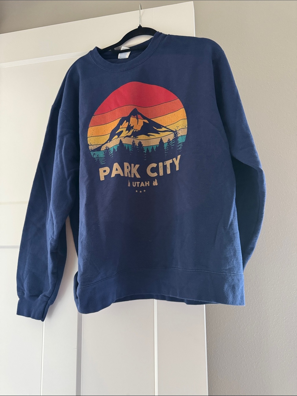 Port and Company Navy 'Park City Utah' Graphic Sweatshirt with Sunset Print